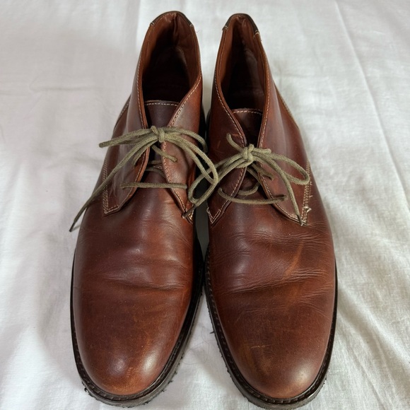 JOHNSTON & MURPHY Brown Leather Chukka Boots Sheepskin Gum Soles 10.5 Cushioned - Picture 2 of 9